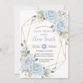 Chic Baby Blue Floral Boy Baby shower QR-code Kaart (Voorkant)
