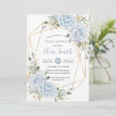 Chic Baby Blue Floral Boy Baby shower QR-code Kaart (Staand voorkant)