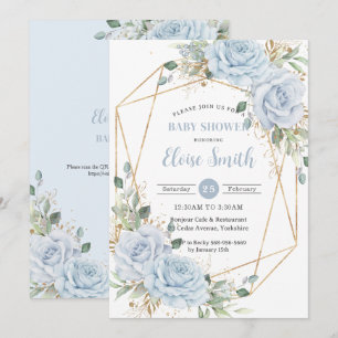 Chic Baby Blue Floral Boy Baby shower QR-code Kaart