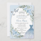 Chic Baby Blue Floral Dress Silver Quinceañera Kaart (Voorkant)