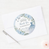 Chic Baby Blue Floral Dress Silver Quinceañera Ronde Sticker (Envelop)