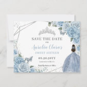 Chic Baby Blue Floral Quinceanera Sweet Sixteen Save The Date (Voorkant)