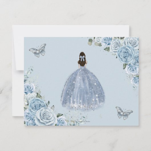 Chic Baby Blue Floral Quinceanera Sweet Sixteen Save The Date (Achterkant)