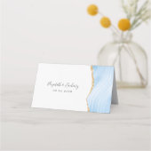 Chic Baby Blue Gold Agaat Trouwtafel Plaatskaartje (Achterkant)