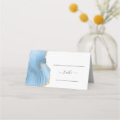 Chic Baby Blue Gold Agaat Trouwtafel Plaatskaartje (Voorkant)