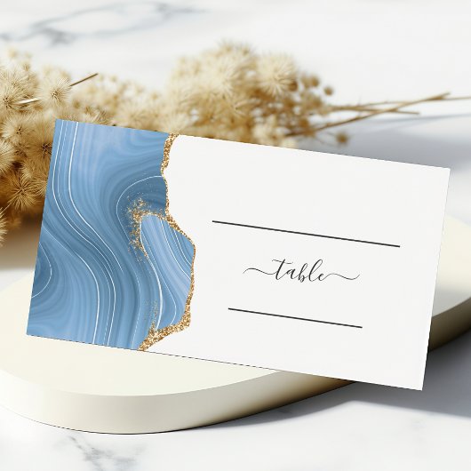 Chic Baby Blue Gold Agaat Trouwtafel Plaatskaartje