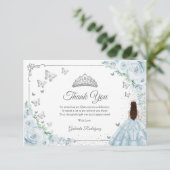 Chic Baby Blue Roses Silver Quinceanera Bedankkaart (Staand voorkant)