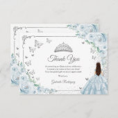 Chic Baby Blue Roses Silver Quinceanera Bedankkaart (Voorkant / Achterkant)