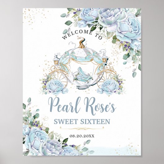 Chic Baby Blue Rozen Princess Carriage Sweet 16 Poster (Voorkant)