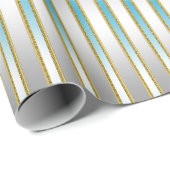 Chic Baby Blue Stripes op Silver Background Cadeaupapier (Rol Hoek)
