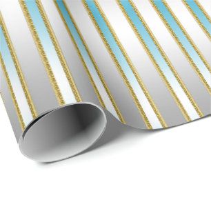 Chic Baby Blue Stripes op Silver Background Cadeaupapier