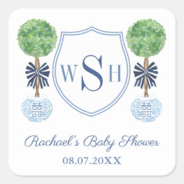 Chic Baby Boy Monogram Boxwood Baby shower Favor Vierkante Sticker