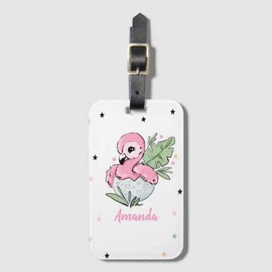 Chic Baby Flamingo, sterren, prinses Bagagelabel (Voorkant (verticaal))