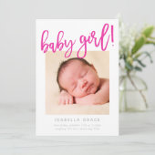 CHIC BABY FOTO modern meisje roze script beletteri Aankondiging (Staand voorkant)