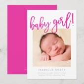 CHIC BABY FOTO modern meisje roze script beletteri Aankondiging (Voorkant / Achterkant)