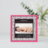 Chic Baby Girl Foto Hot Pink Birth Announding Aankondiging (Staand voorkant)