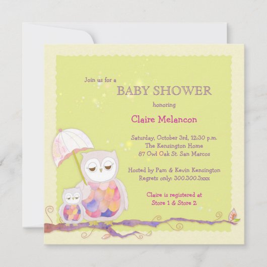 Chic Baby Green Owl Baby shower Kaart (Voorkant)