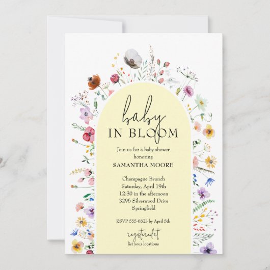 Chic Baby in Bloom Geel Baby shower Kaart (Voorkant)