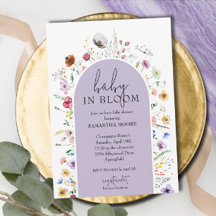 Chic Baby in Bloom Paarse Baby shower Kaart