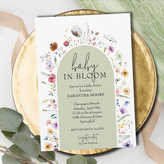 Chic Baby in Bloom Sage Baby shower Kaart