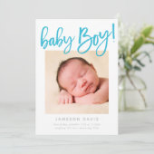 CHIC BABY PHOTO modern BOY aqua script belettering Aankondiging (Staand voorkant)