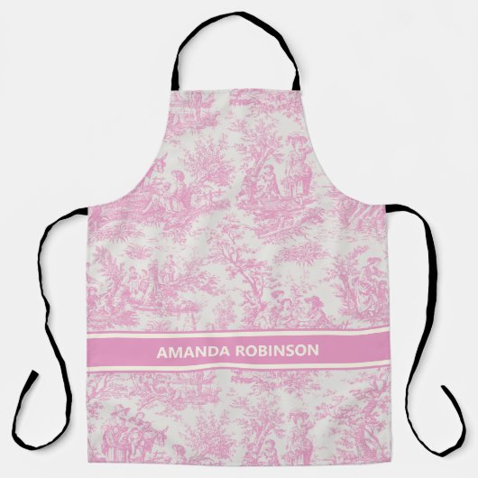 Chic  baby roze toile de jouy bedrukt schort (Voorkant)