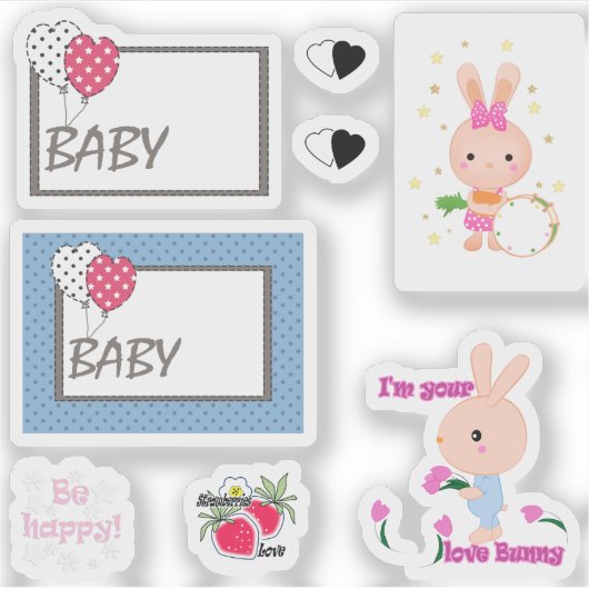 Chic baby set, baby, bunnies, grappig, hazen, bloe sticker (Voorkant)