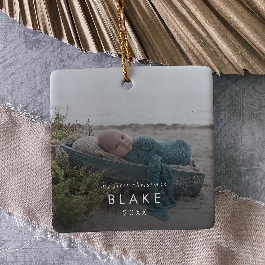 Chic Baby's eerste kerst pasgeboren foto overlay Keramisch Ornament