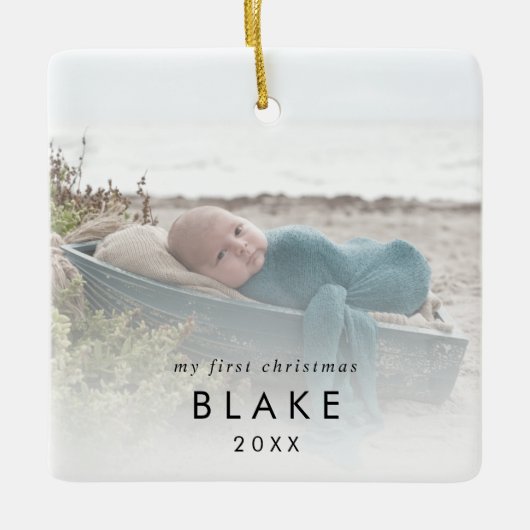 Chic Baby's eerste kerstfeest Pasgeboren fotokeram Keramisch Ornament (Voorkant)