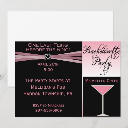 Chic Bachelorette Party Invitation Kaart (Voorkant / Achterkant)