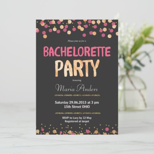 Chic Bachelorette Party Invitation Kaart (Staand voorkant)