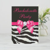 Chic Bachelorette Party Zebra Stripes Hot Pink Bow Kaart (Staand voorkant)