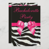 Chic Bachelorette Party Zebra Stripes Hot Pink Bow Kaart (Voorkant / Achterkant)