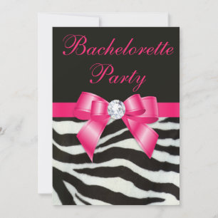 Chic Bachelorette Party Zebra Stripes Hot Pink Bow Kaart