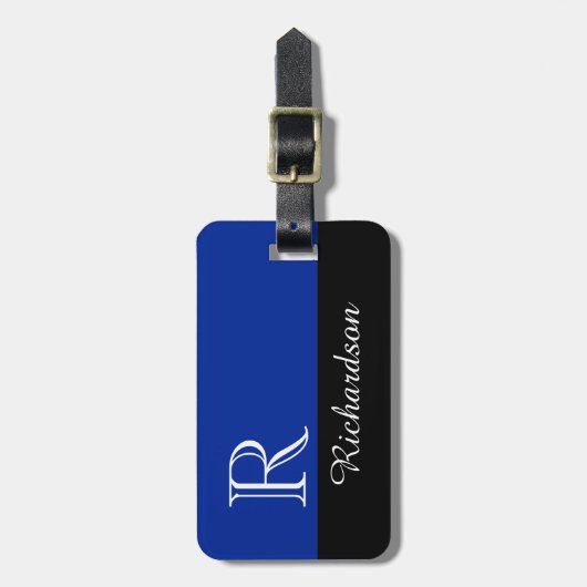 CHIC BAGAGELABEL_BLACK/BLUE/WITTE INITIAAL/NAAM BAGAGELABEL (Voorkant verticaal)