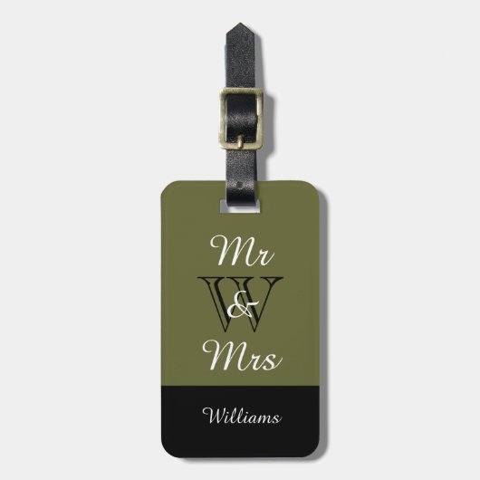 CHIC BAGAGELABEL_"Mr & Mrs." 351 MOSS/BLACK/WHITE Bagagelabel (Voorkant verticaal)