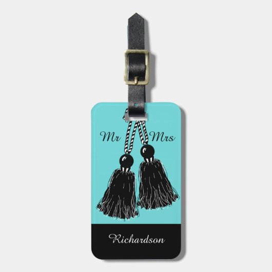CHIC BAGAGELABEL_"Mr & Mrs." BLACK TASSELS Bagagelabel (Voorkant verticaal)