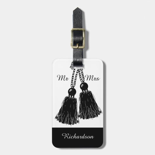 CHIC BAGAGELABEL_"Mr & Mrs." BLACK TASSELS Bagagelabel (Voorkant verticaal)