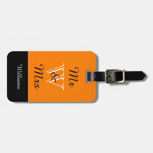 CHIC BAGAGELABEL_"Mr & Mrs." in het ORANJE/BLACK/W Bagagelabel (Voorkant horizontaal)