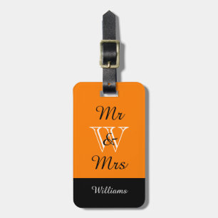 CHIC BAGAGELABEL_"Mr & Mrs." in het ORANJE/BLACK/W Bagagelabel