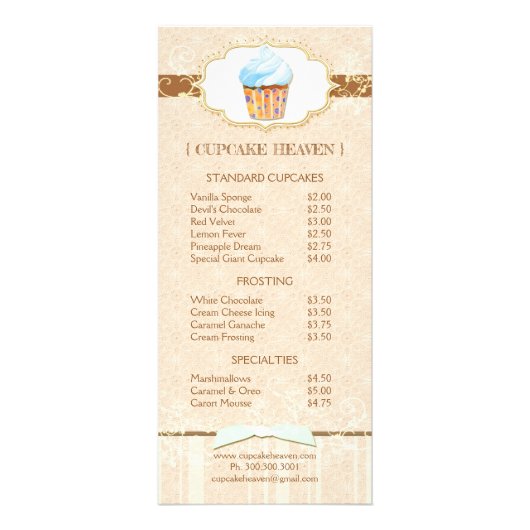 Chic Bakery Cupcake prijslijst Reclamekaart (Voorkant)