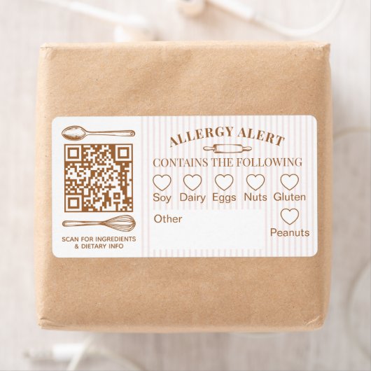 Chic Bakery Logo Allergy Alert Baked Goods QR Code Etiket (Insitu)