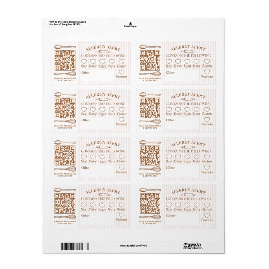 Chic Bakery Logo Allergy Alert Baked Goods QR Code Etiket (Full Sheet)