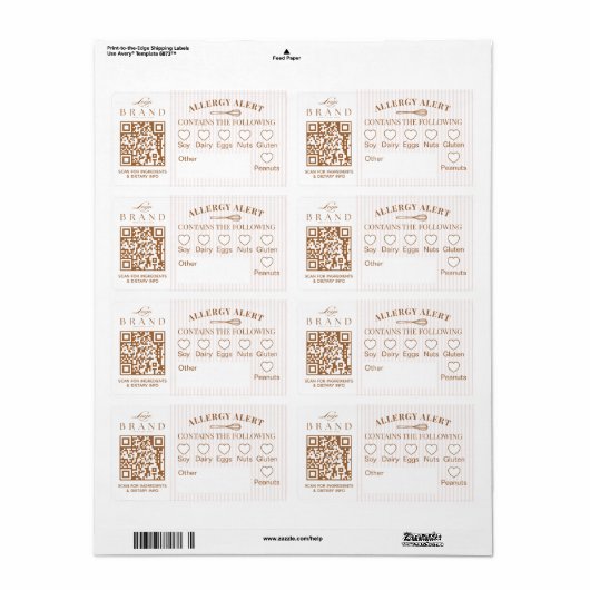 Chic Bakery Logo Allergy Alert Baked Goods QR Code Etiket (Full Sheet)