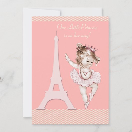 Chic Ballerina Eiffel Tower Chevrons Baby shower Kaart (Voorkant)