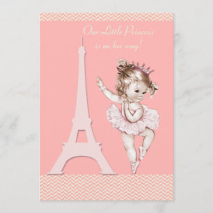 Chic Ballerina Eiffel Tower Chevrons Baby shower Kaart
