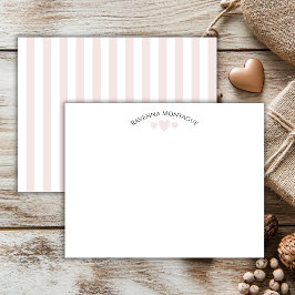 Chic Ballet Pink Cracked Hearts Striped Note Card Notitiekaartje