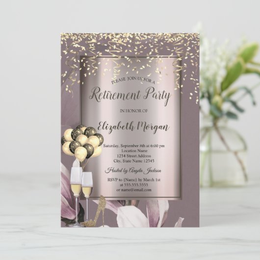 Chic-ballonnen, Gold Confetti Flowers Retirement Kaart (Staand voorkant)