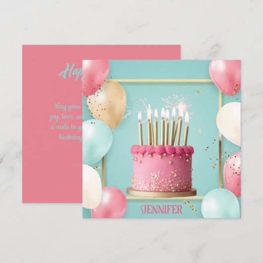 Chic Balloons & Candlelit Bewerkbare verjaardagsta Kaart (Voorkant / Achterkant)