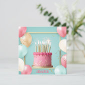 Chic Balloons & Candlelit Bewerkbare verjaardagsta Kaart (Staand voorkant)